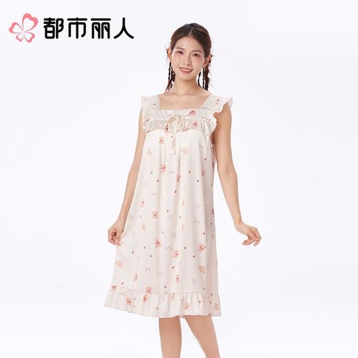 都市丽人睡衣女士睡衣薄家居服冰雪丝印花睡衣女士丝质背心裙有杯垫女装睡裙LHC6B8 商品图1