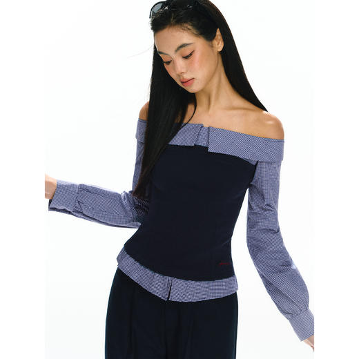 Ariseism 美式复古一字肩长袖上衣长裤套装女春两件套 商品图1