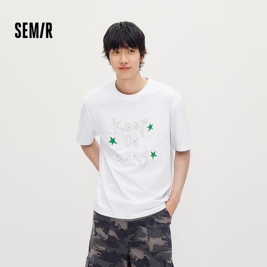 森马短袖T恤男夏趣味手绘字母印花针织衫2026新款星星贴布绣上衣 商品图1