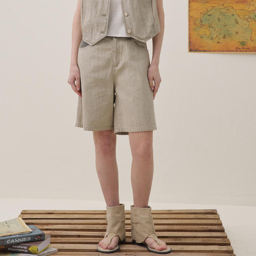 谜底4分牛仔裤短裤2026夏季新品撞色口袋艺术时髦复古女262MJ0613 商品图0