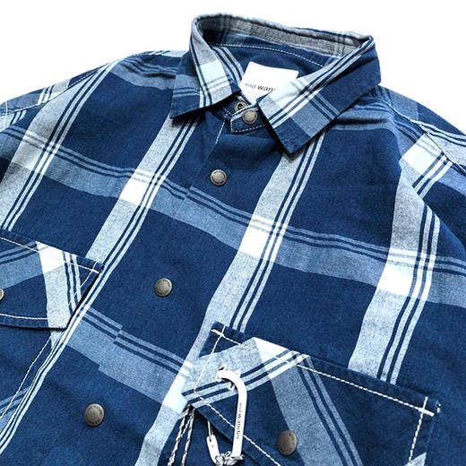 and wander indigo check SS shirt 透气抗皱机能性格子短袖衬衫 商品图1