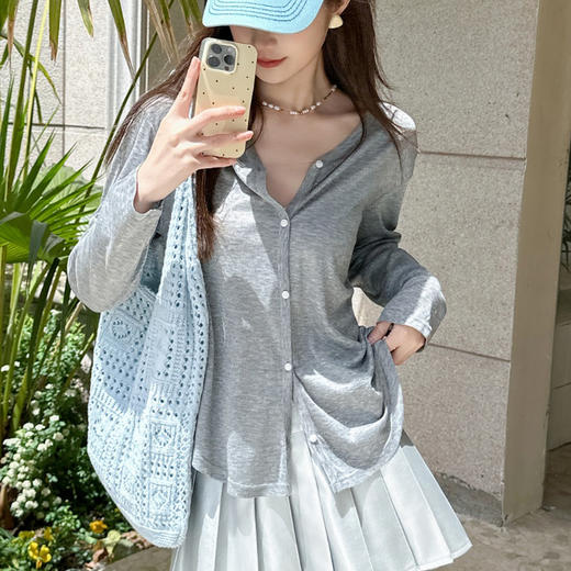 【169元2件】【开衫】夏季天丝开衫防晒衫长袖百搭薄款凉感外搭罩衫V领空调衫上衣【FF26513】 商品图0