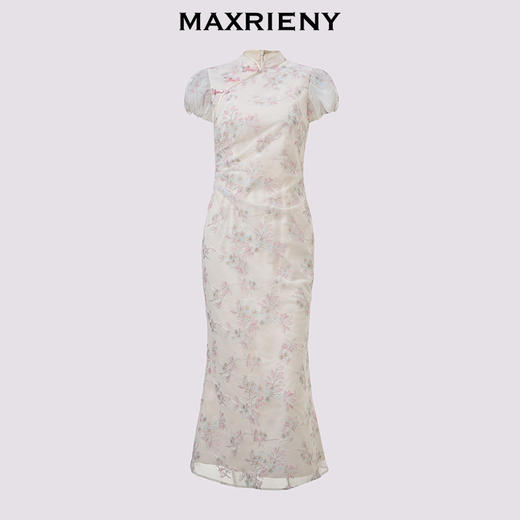 MAXRIENY中式绣花印花收腰连衣裙25夏款修身长裙改良旗袍裙领证裙(货号:MS86DR005) 商品图4
