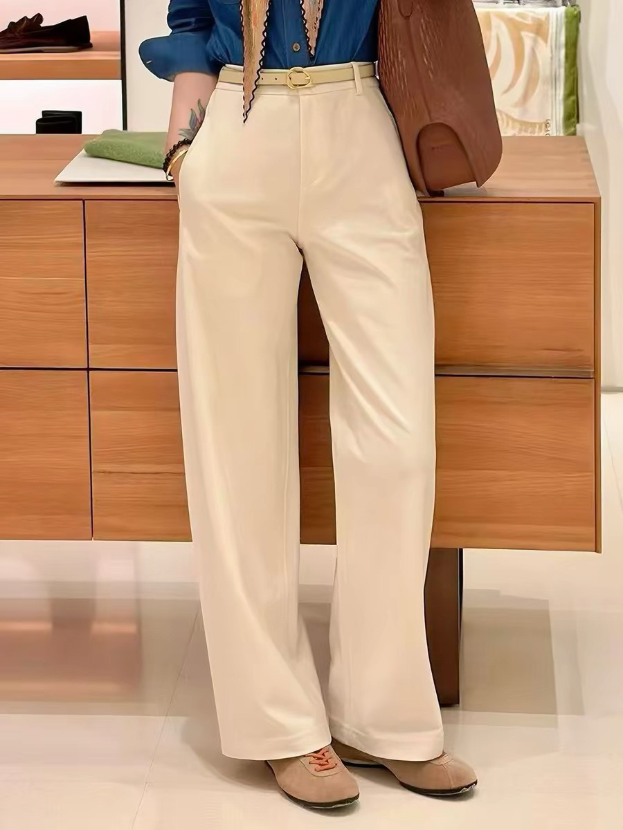 330-5自留 小禾渠道圆正 侧缝前移 丝棉麻 斜纹针织布 柔滑垂坠 巨好穿直筒裤 可穿薄底鞋