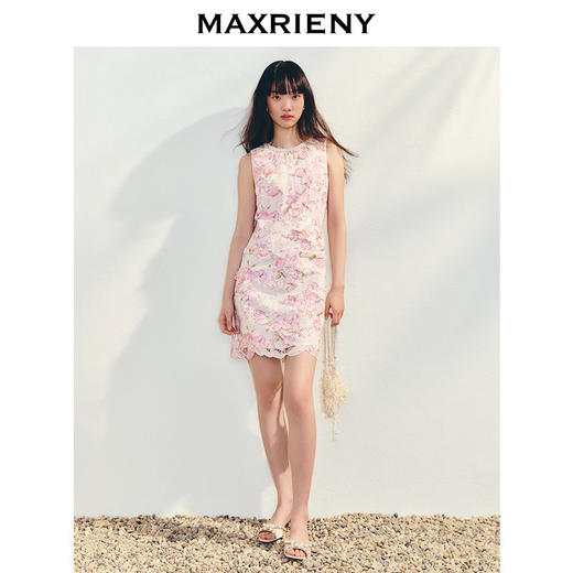 【商场同款】MAXRIENY浪漫中式粉花连衣裙改良旗袍裙25夏季新款(货号:MC86DR043) 商品图1
