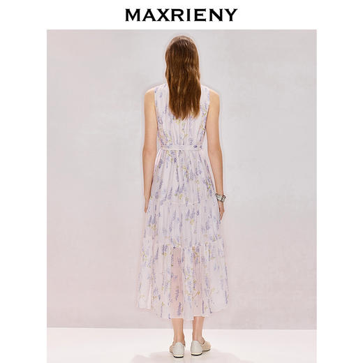 MAXRIENY无袖收褶系带印花连衣裙2026年夏季新款中长款圆领长裙(货号:MZ80DR003) 商品图3