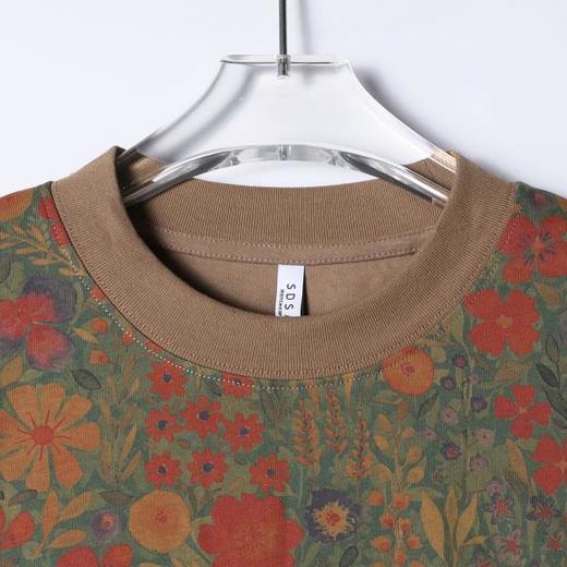 SDSA男装2026新款高贵轻奢个性百搭撞色满印植物花卉圆领短袖T恤 商品图1