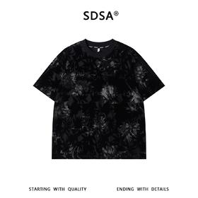SDSA男装2026新款高贵轻奢高级感撞色植绒花卉圆领短袖T恤休闲潮