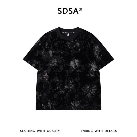 SDSA男装2026新款高贵轻奢高级感撞色植绒花卉圆领短袖T恤休闲潮 商品图0