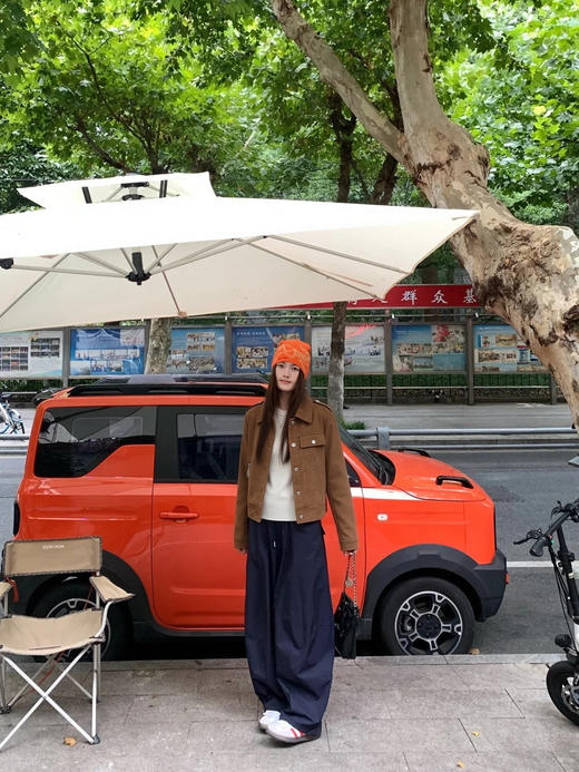 天猫同步【夹克外套】拉夏贝尔/La Chapelle翻领正肩按扣口袋麂皮绒机车风短外套百搭显瘦夹克上衣 商品图10