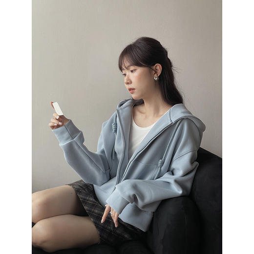 雀说韩系通勤加绒连帽卫衣外套2025冬季衣服女宽松上衣WAL241B 商品图0