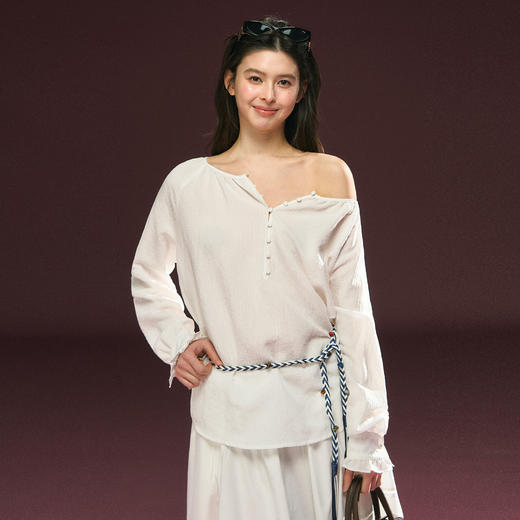 Ariseism 美式复古白色宽松多扣衬衫上衣女春季新款 商品图2