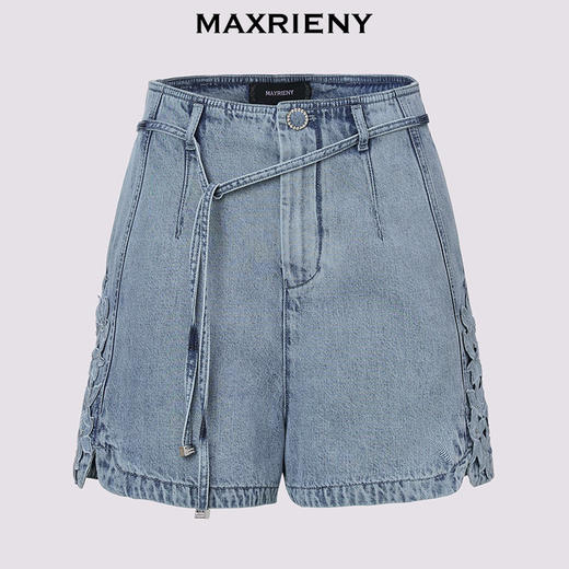 【商场同款】MAXRIENY浮雕肌理感小a显瘦浅牛仔蓝短裤女2025夏款(货号:MC86PA263) 商品图4