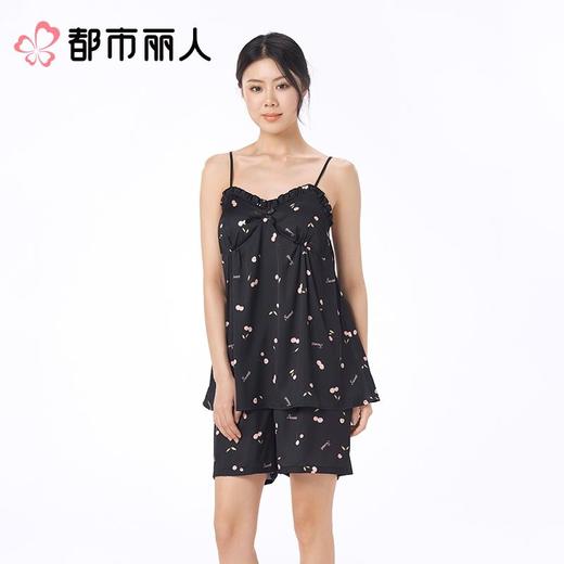 都市丽人睡衣女士睡衣薄家居服冰雪丝印花睡衣女士丝质吊带套装有杯垫吊带短裤LHC2D8 商品图1