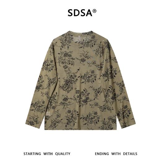 SDSA男装2026新款高贵轻奢新中式简约植绒花卉圆领长袖T恤百搭潮 商品图4