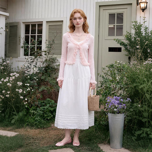 西遇法式浪漫风2026春夏新款蕾丝拼接荷叶边女修身针织开衫外套H0060249 商品图4