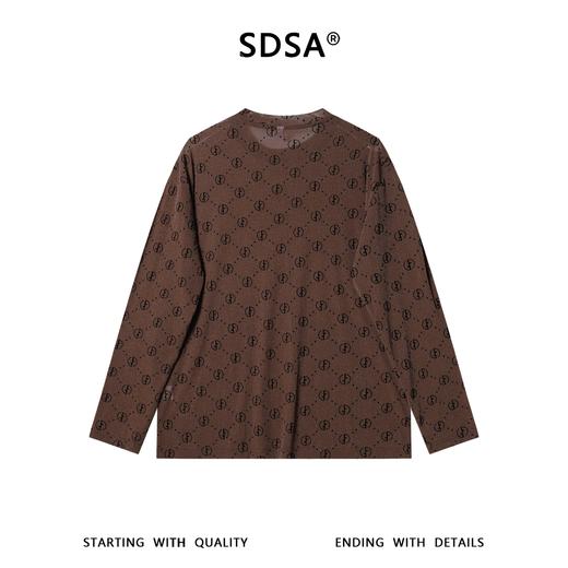 SDSA男装2026新款高贵轻奢美式复古植绒满印设计圆领长袖T恤百搭 商品图4