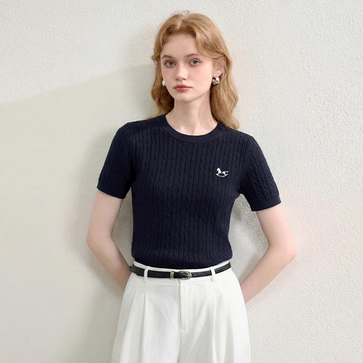 西遇麻花蝴蝶结针织短袖t恤女士装夏季2026年新款气质短款T恤上衣H0060246 商品图2