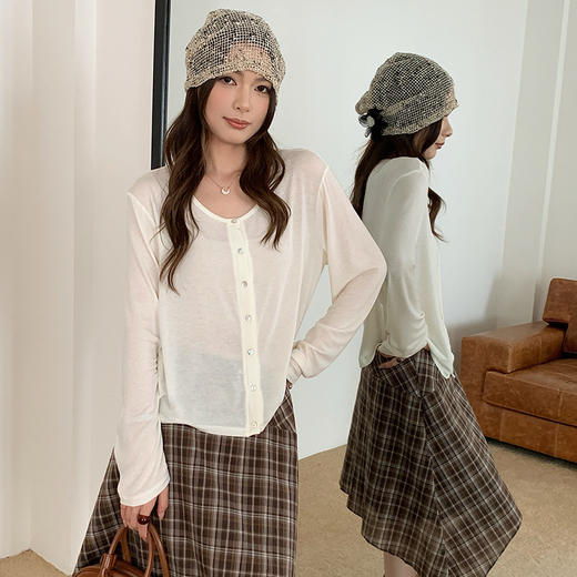 森岛醋酸亚麻针织开衫女天丝简约亲肤纽扣上衣肌理感百搭薄款外套 商品图1