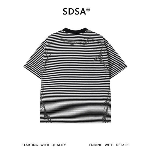 SDSA男装2026新款高贵轻奢手绘涂鸦线条条纹宽松短袖T恤百搭休闲 商品图1