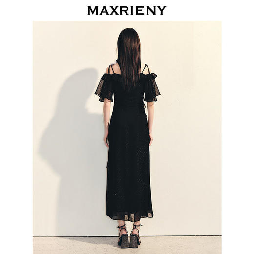 MAXRIENY法式复古花边收腰连衣裙25夏款浪漫赫本风长裙约会小黑裙(货号:MS86DR088) 商品图3