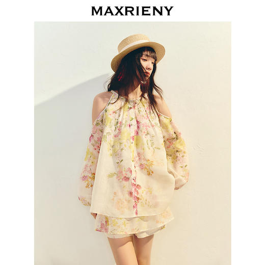 【毛晓彤同款】MAXRIENY浪漫无袖宽松亚麻上衣印花雪纺衫茧型设计(货号:MC86TP036) 商品图2