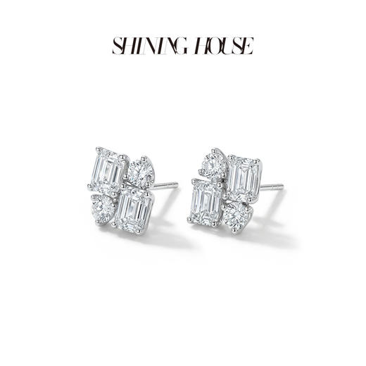 ShiningHouse[培育] 18k金钻石耳饰 圆钻形祖母绿形2克拉钻人工真钻人造钻石K金耳钉时尚钻石耳饰耳环悦己送礼臻选【此商品不支持7天无理由退货退款】预计3日发货 商品图2