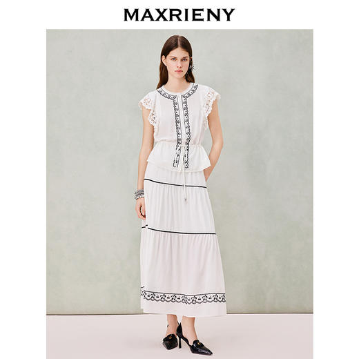 绣花蕾丝边收腰上衣(货号:MS80TP004) 商品图1