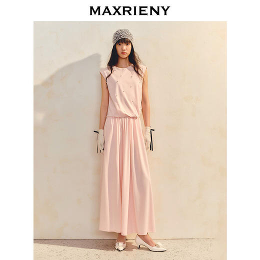 【商场同款】MAXRIENY樱花粉温柔收腰抽褶短袖T恤女无袖修身上衣(货号:MC86TS004) 商品图1