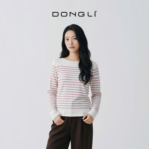 东黎 • 山羊绒女士秋冬条纹船领彩条套衫 3254 商品图5