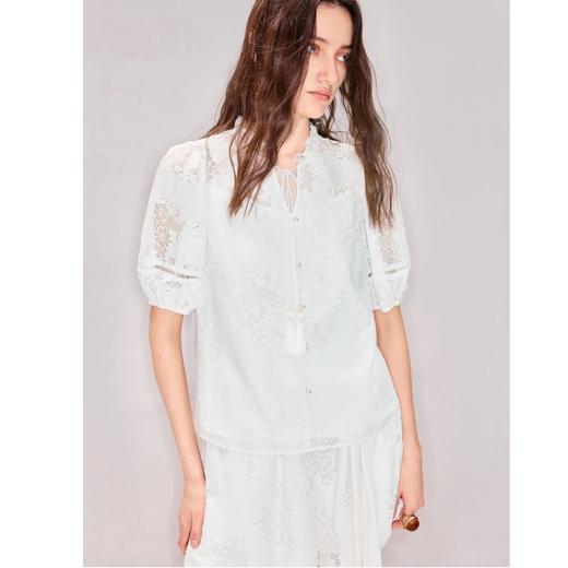 MAXRIENY波嬉风花朵烧花刺绣衬衫26春夏白色镂空精致感上衣女(货号:MF80TP016) 商品图0