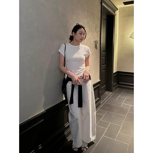 雀说天丝棉圆领正肩休闲T恤新款纯色百搭显瘦短袖上衣 WAL6228 商品图3