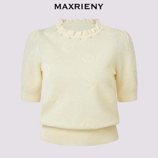 MAXRIENY宫廷风玫瑰提花针织衫26春季新款套头仿珍珠圆领短袖针织(货号:MF80SW007) 商品图4