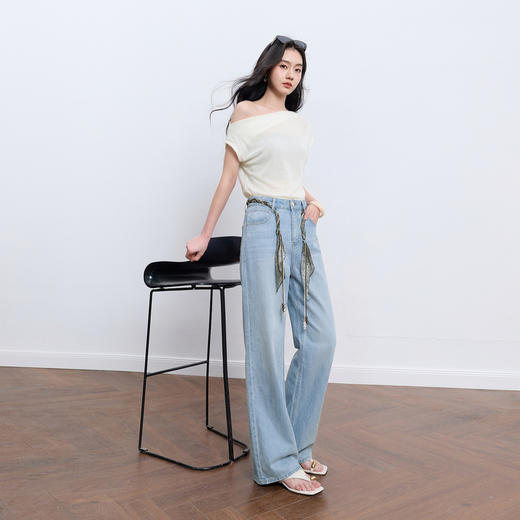 【莱赛尔】三彩2026夏季新款休闲裤牛仔裤高腰宽松直筒裤长裤S 商品图3