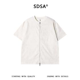 SDSA男装2026新款高贵轻奢极简风纯色拉链开衫短袖T恤百搭宽松潮
