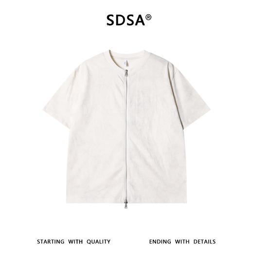 SDSA男装2026新款高贵轻奢极简风纯色拉链开衫短袖T恤百搭宽松潮 商品图0