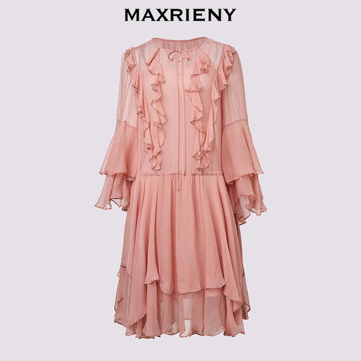 【商场同款】MAXRIENY温柔浪漫荷叶边连衣裙25夏复古法式长袖中裙(货号:MC86DR088) 商品图4