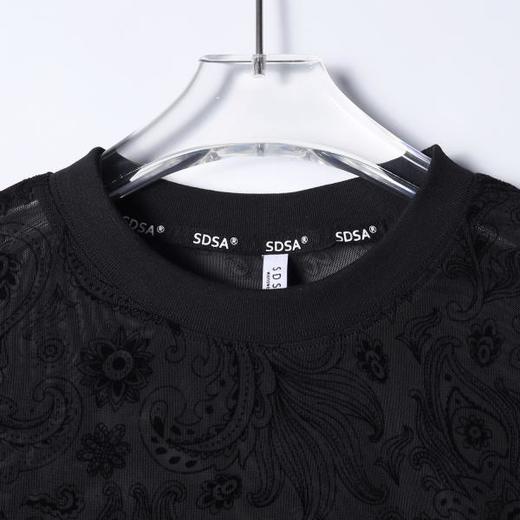 SDSA男装2026新款高贵轻奢个性时尚满印植绒花卉圆领长袖T恤休闲 商品图1