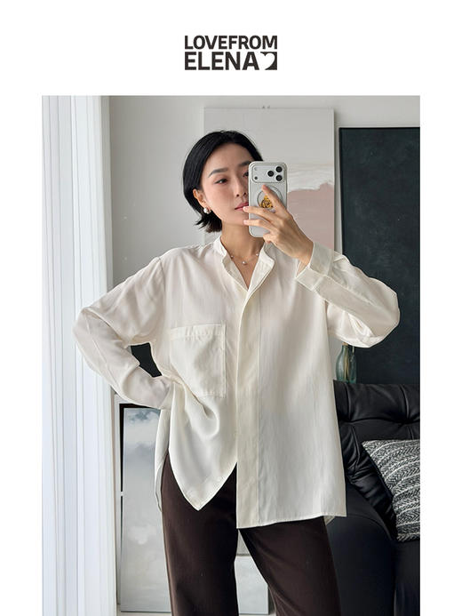「工厂团购上新」气质显瘦款 春季通勤宽松莱赛尔圆领衬衫065 商品图0