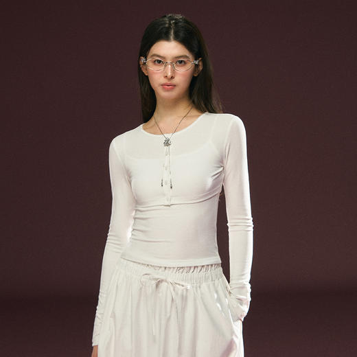 Ariseism 美式复古白色长袖上衣吊带背心女春季新款两件套 商品图1