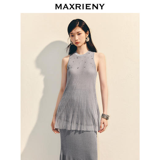 【商场同款】MAXRIENY宽松a摆针织衫25夏肌理感挂脖欧根纱上衣(货号:MC86SW026) 商品图0