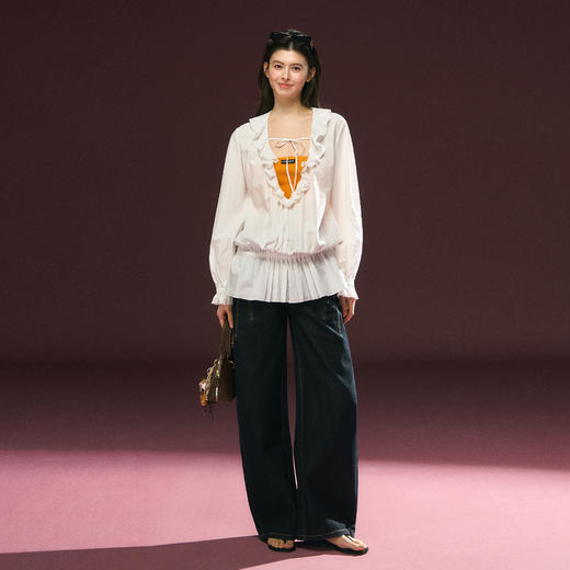 Ariseism 美式复古设计感白色木耳边罩衫上衣女春季新款 商品图4