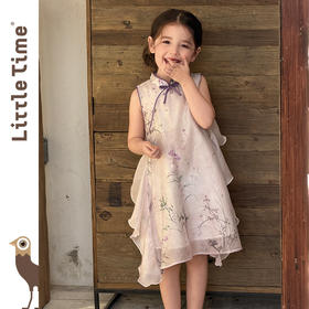 littletime女童新中式国风连衣裙夏季无袖立领印花旗袍裙公主裙