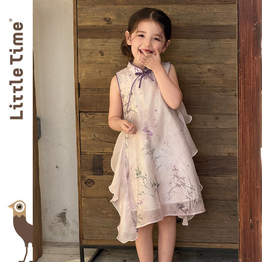 littletime女童新中式国风连衣裙夏季无袖立领印花旗袍裙公主裙 商品图0