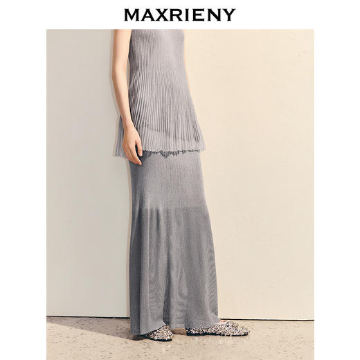 【商场同款】MAXRIENY肌理感半身裙h型散摆长裙中长款百褶高腰(货号:MC86SK036) 商品图2