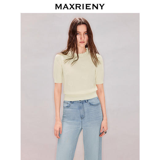 MAXRIENY宫廷风玫瑰提花针织衫26春季新款套头仿珍珠圆领短袖针织(货号:MF80SW007) 商品图2