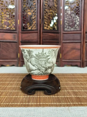 矾红墨彩《溪山清远》 杯子