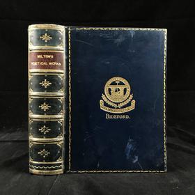 工坊特装本！约19世纪后期 弥尔顿诗集 1幅肖像插图 全真皮精装32开