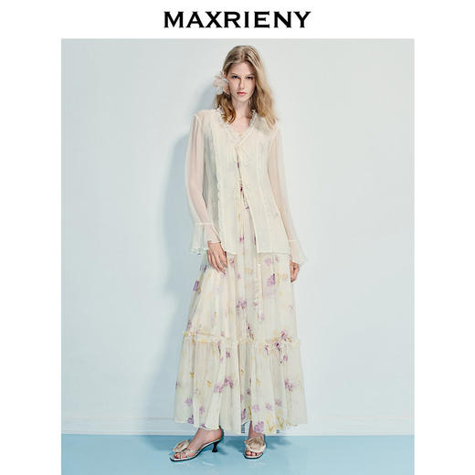 【商场同款】MAXRIENY仙美浪漫感直身荷叶系带开衫桑蚕丝上衣25夏(货号:MC86TP315) 商品图1