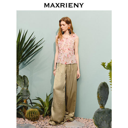 【商场同款】MAXRIENY慵懒温柔垂坠感阔腿长裤军绿色醋酸休闲裤夏(货号:MC86TR252) 商品图2